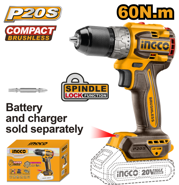 20V CORDLESS BRUSHLESS DRILL 60NM